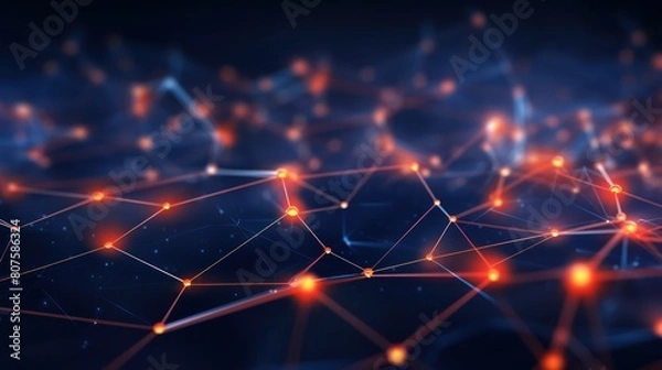 Fototapeta a network of glowing neon lines and geometric shapes, 