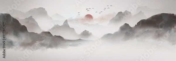 Fototapeta Background of Chinese style ink landscape painting with artistic conception