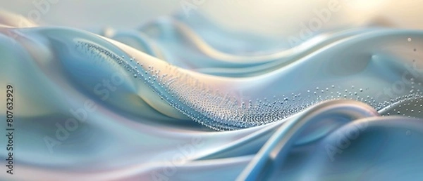 Fototapeta Serene Abstractions: Calming hues embrace abstract 3D waves, punctuated by silver particles.