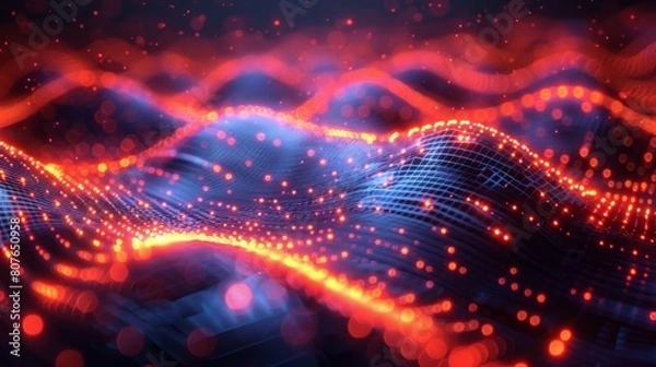 Fototapeta Abstract digital 3D background for networking abilities, technological processes, digital storage, science, education, etc. Based on generative AI. Copy space.