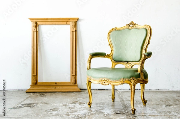 Fototapeta green classical style Armchair sofa couch with frame in vintage