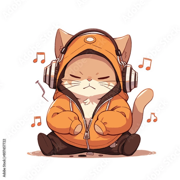 Obraz cat sitting listening to music