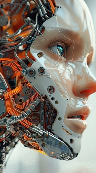 Fototapeta Close-up of AI-generated robot head