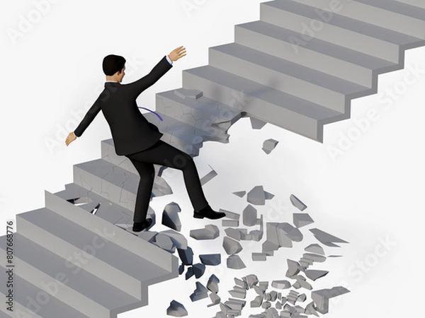 Fototapeta 階段の途中で穴に落ちそうになるビジネスマン