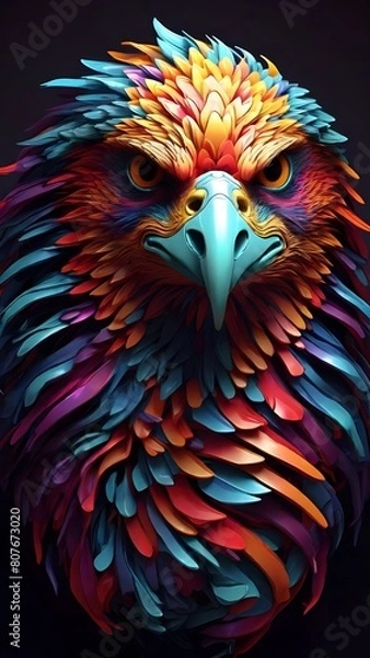 Obraz 3D vector rainbow colored, wavy fractal neon eagle head.
