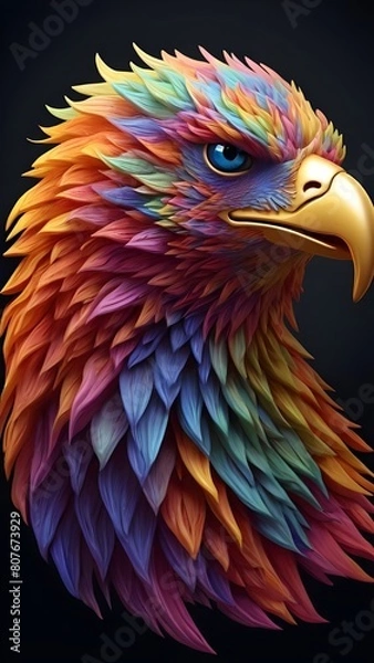 Obraz 3D vector rainbow colored, wavy fractal neon eagle head.