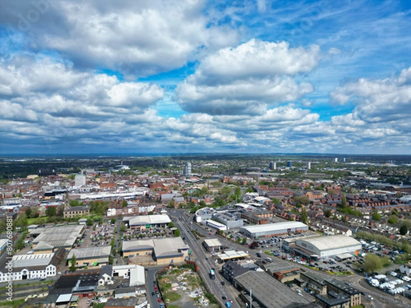 Fototapeta High Angle View of Wolverhampton City of metropolitan borough in the West Midlands, England, United Kingdom. May 4th, 2024