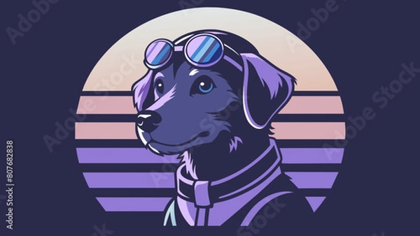Fototapeta A highly stylized and vibrant digital illustration features a dog, likely a terrier breed, wearing an aviator's helmet and goggles, depicted with bold outlines and a playful, artistic flair on 