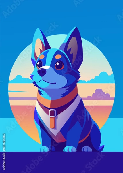 Fototapeta A highly stylized and vibrant digital illustration features a dog, likely a terrier breed, wearing an aviator's helmet and goggles, depicted with bold outlines and a playful, artistic flair on 