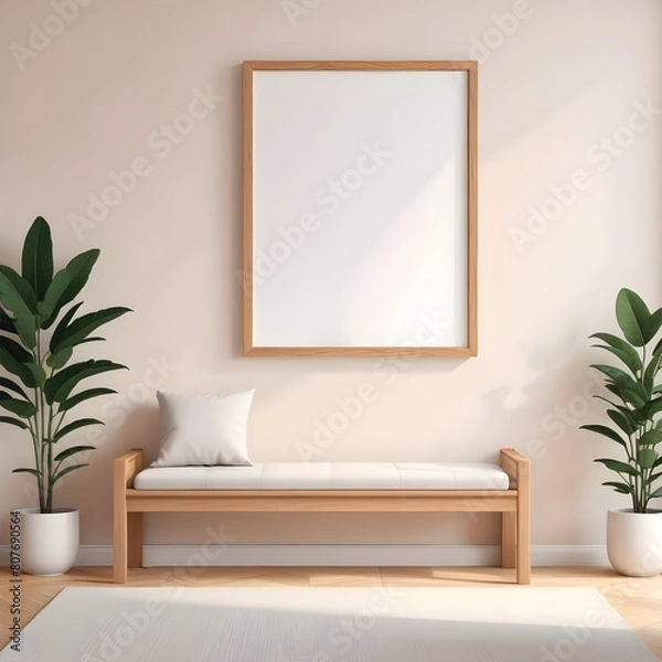 Fototapeta 3d rendered empty frame picture mockup in cozy living room