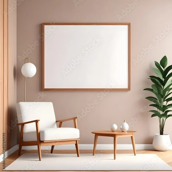 Fototapeta 3d rendered empty frame picture mockup in cozy living room