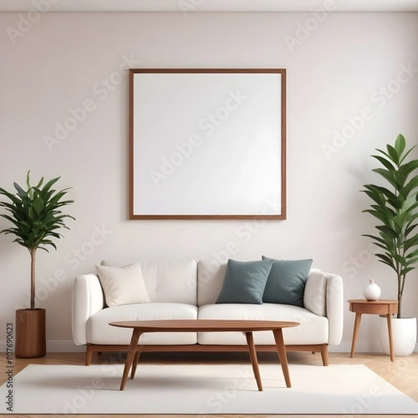 Fototapeta 3d rendered empty frame picture mockup in cozy living room