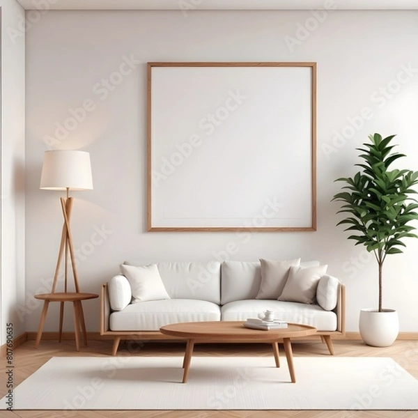Fototapeta 3d rendered empty frame picture mockup in cozy living room