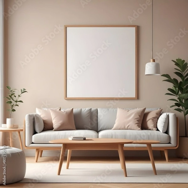 Fototapeta 3d rendered empty frame picture mockup in cozy living room