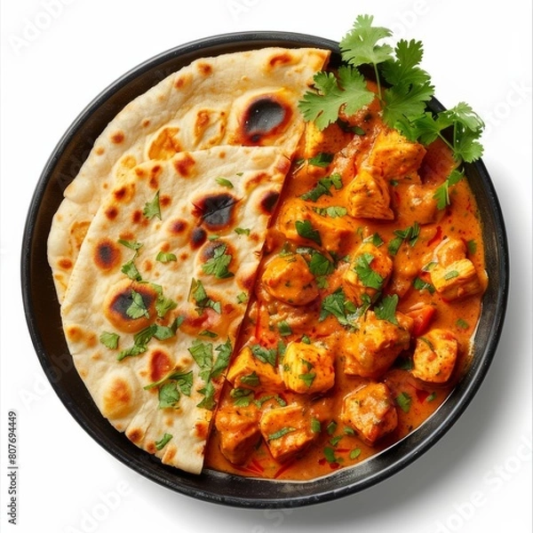 Fototapeta A plate of delicious chicken and tortilla, showcasing a blend of savory and crispy textures