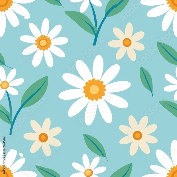 Fototapeta Seamless pattern of simple floral motifs like daisies or tulips, adding a touch of nature-inspired elegance to your gift wrap, Generative AI