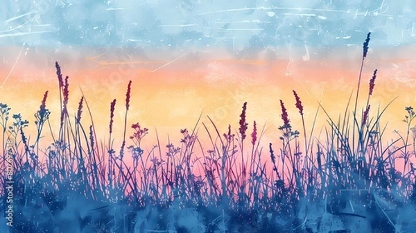 Obraz Soft grass landscape illustration poster background