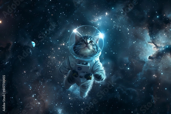 Fototapeta a cat astronaut in space