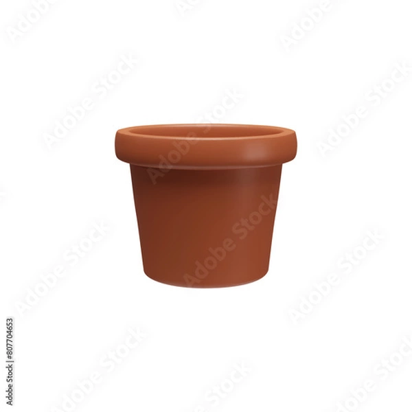 Fototapeta 3D vector illustration of a glossy brown pot, suitable for plants, on a white background
