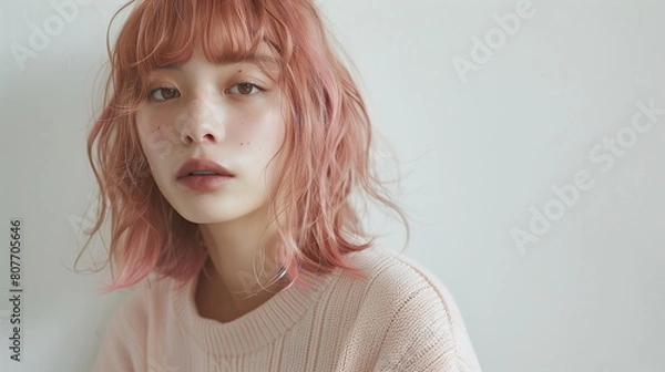 Obraz 若いファッションモデル　ピンクの髪