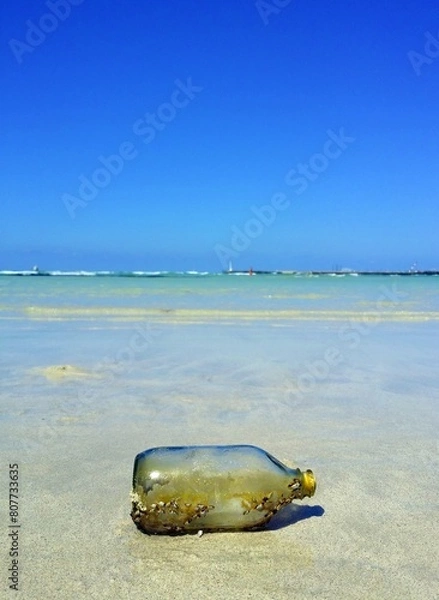 Obraz 해변에 뒹구는 오래된 빈 병