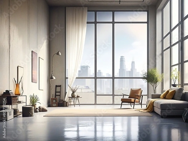 Obraz modern living room interior with fireplace