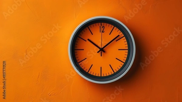 Fototapeta time winter summer concept school management space copy Close o'clock Ten background orange pastel trendy clock wall plain analogue Part autumn white agenda schedule opening hours operation minute