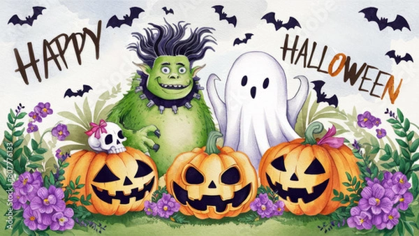 Fototapeta Funny children's drawing for Halloween
