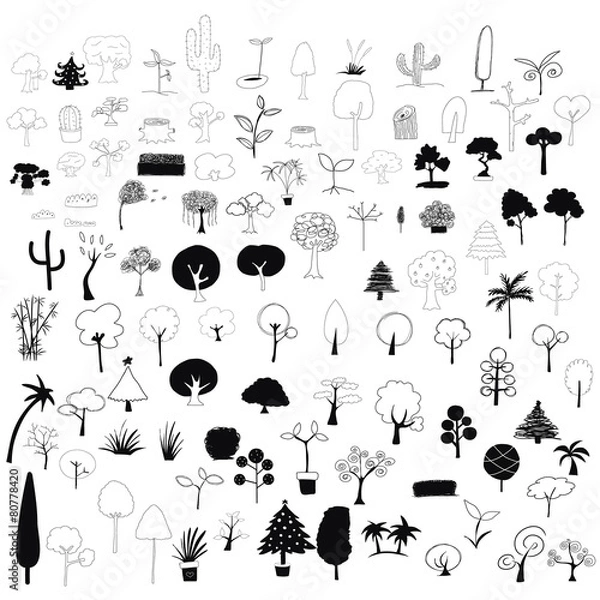 Fototapeta 100 trees doodle vector set