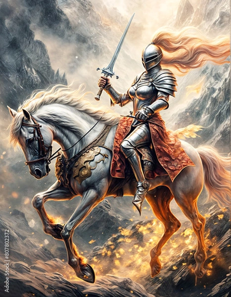 Fototapeta A Painting of a Chariot of Steel: Knight Charges with Unflinching Resolve