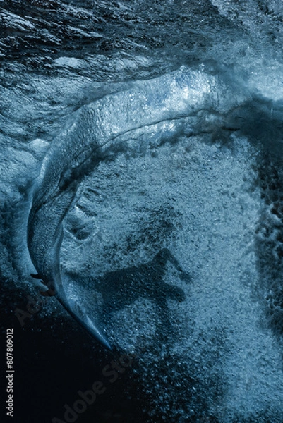 Obraz water background, surfer under the wave