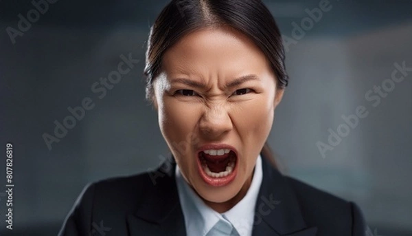 Obraz 怒っているスーツ姿の若い日本人女性