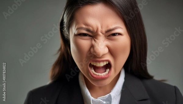 Obraz 怒っているスーツ姿の若い日本人女性