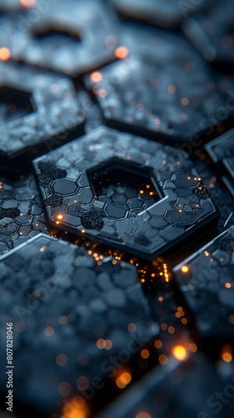 Obraz abstract backdrop with futuristic elements, utilizing geometric arrows in gray and blue tones, accompanied by voids in black