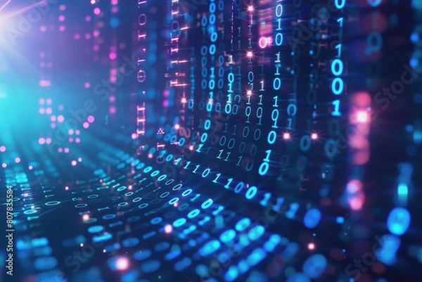 Obraz digital data stream background with binary code the flow information of cyber security technology