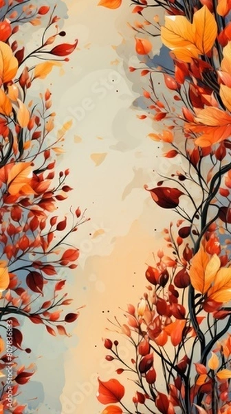 Fototapeta An abstract piece of art featuring flowing floral patterns in warm tones of orange, red and yellow to convey a fall vibe.