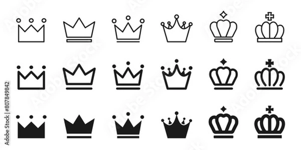 Obraz ランキングの王冠、ランクのアイコンセット、優勝、チャンピオンのバリエーションイラスト、ベクター素材
