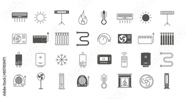Fototapeta Heating and cooling line icons. Ventilation and conditioning vector illustration.