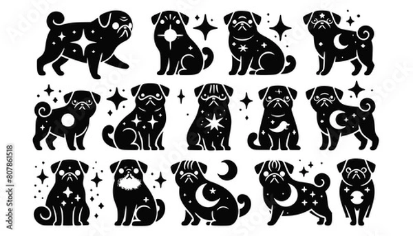 Obraz Celestial Pug Silhouettes Vector Collection