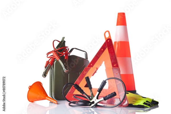 Fototapeta warning triangle and car service accessories