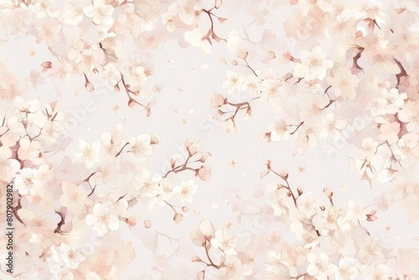 Fototapeta A seamless pattern of delicate cherry blossoms dancing in the wind