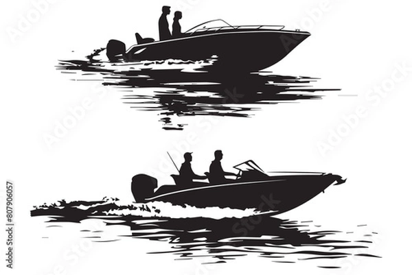 Obraz driving speed boat silhouette collection