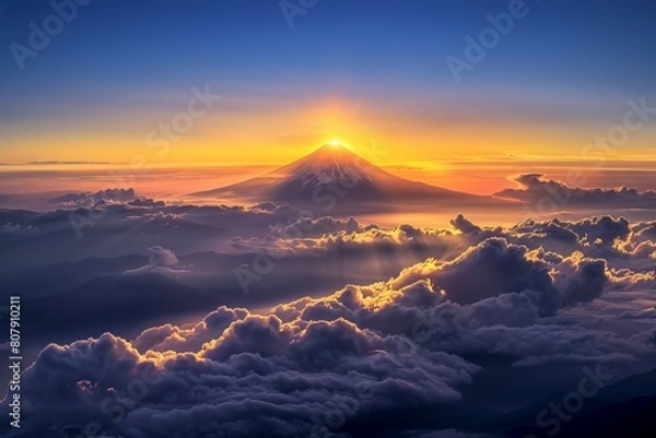 Obraz 雲海と富士山 (日の出・ダイヤモンド富士)