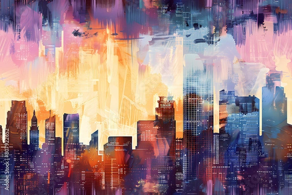Fototapeta Abstract grunge urban background with skyscrapers. Vector illustration.