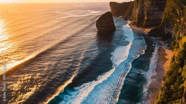 Fototapeta "Embracing the Tranquility of Dusk: Sunset Serenity on the Seaside Horizon, Where Nature and Sky Paint a Mesmerizing Canvas, Inviting Travelers to Bask in Evening Bliss"