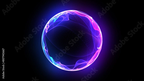 Fototapeta Vibrant glowing particle 3d sphere. Virtual assistant concept. Bright 3d energy orb in the space. Technology, science, innovations, and artificial intelligence background.