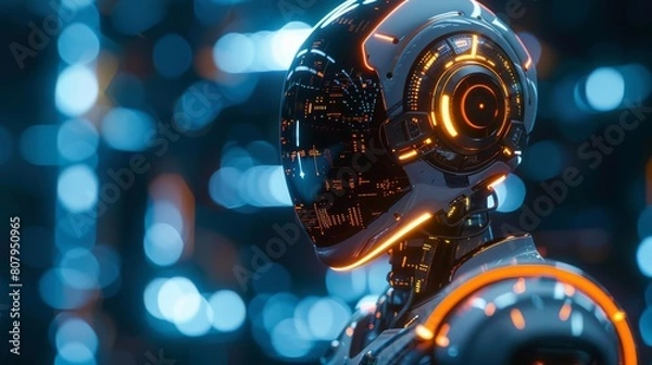 Fototapeta AI A 3D render of a futuristic AIpowered virtual reality interface, with intricate holographic displays and glowing circuitry, showcasing the immersive potential of AI