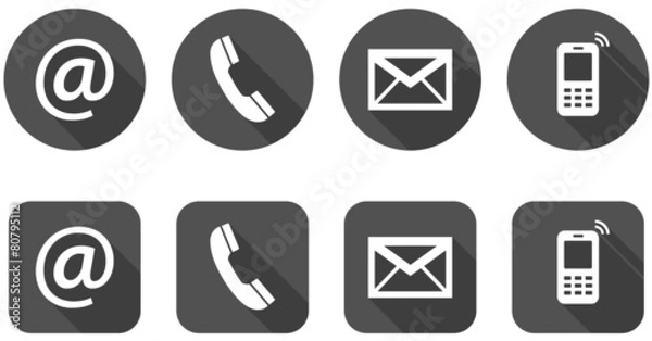 Fototapeta Set of web dark gray flat icons, two variants - Contact Us