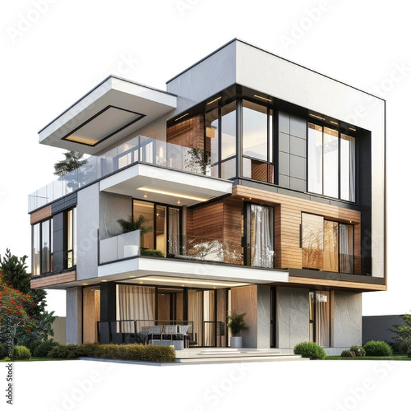 Obraz 3D Modern House Exterior, Isolated on a Transparent Background