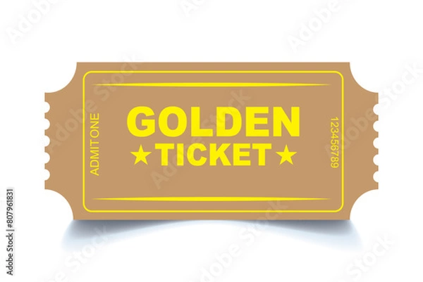 Fototapeta 3d golden tickets. Three-dimensional golden ticket with stars and the inscription "Admit one". Vector illustration.